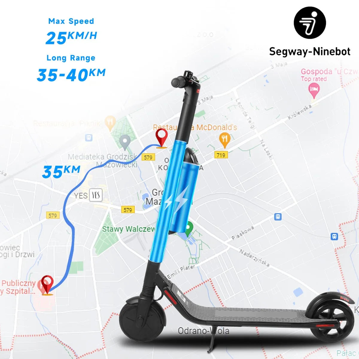 Trottinette Électrique Segway ES4 36V, 25 km/h, IPX6 Étanche pour Adultes