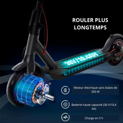 Trottinette Électrique 350W Pliable avec Batterie 36V 10.4Ah et Application pour Adultes