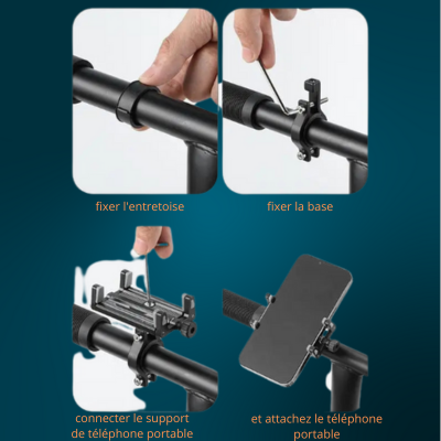 Support Téléphone en Aluminium pour Trottinette et Vélo, Fixation Sécurisée à 4 Griffes